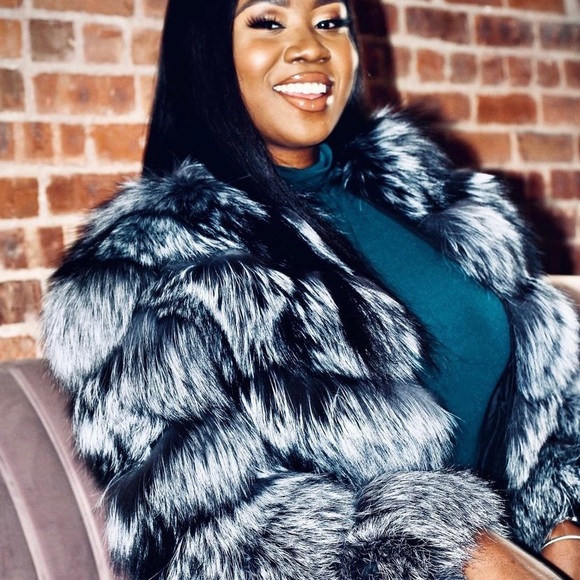 Full SILVER FOX fur coat size medium